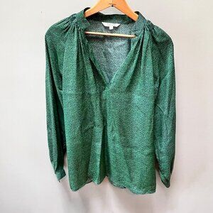 Tucker Green Silk Micro Leaf Print Graphic Blouse- Size‎ S